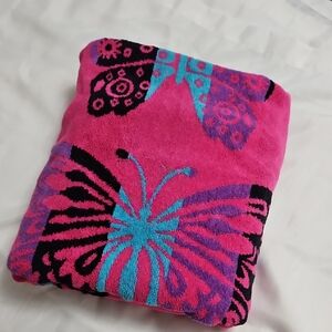 Pink Butterfly Beach / Bath Towel Blue Purple Black Fairy Cottagecore